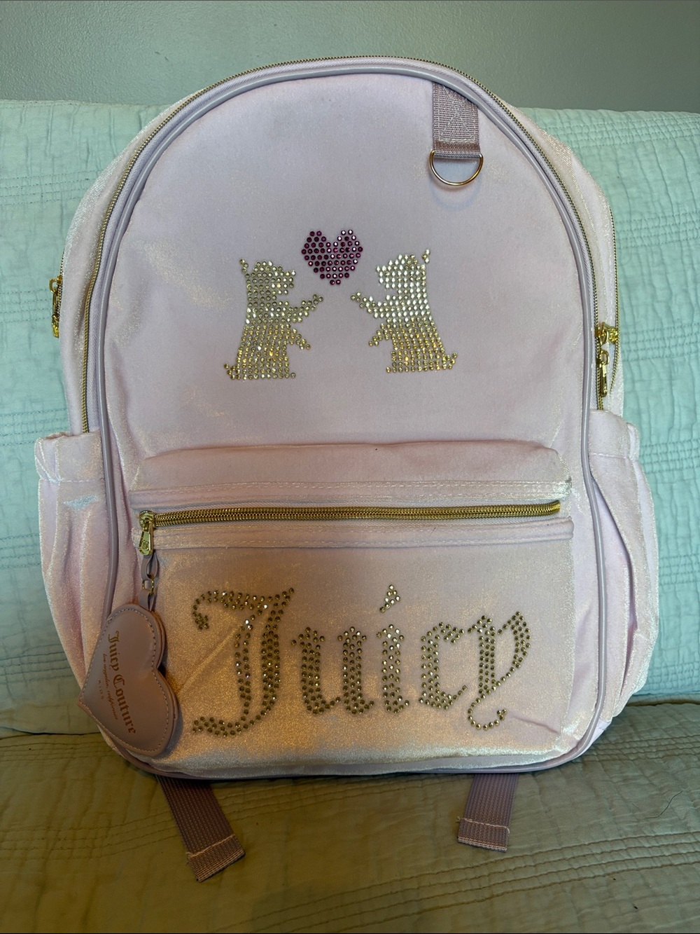 Juicy Couture Light Pink Rhinestone Kids Backpack with Heart & Bears
